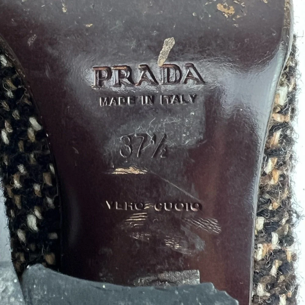 Prada Tweed Woven Marrone Vintage MaryJane Pump Heels Sz: 7.5 (37 1/2) - Picture 10 of 11